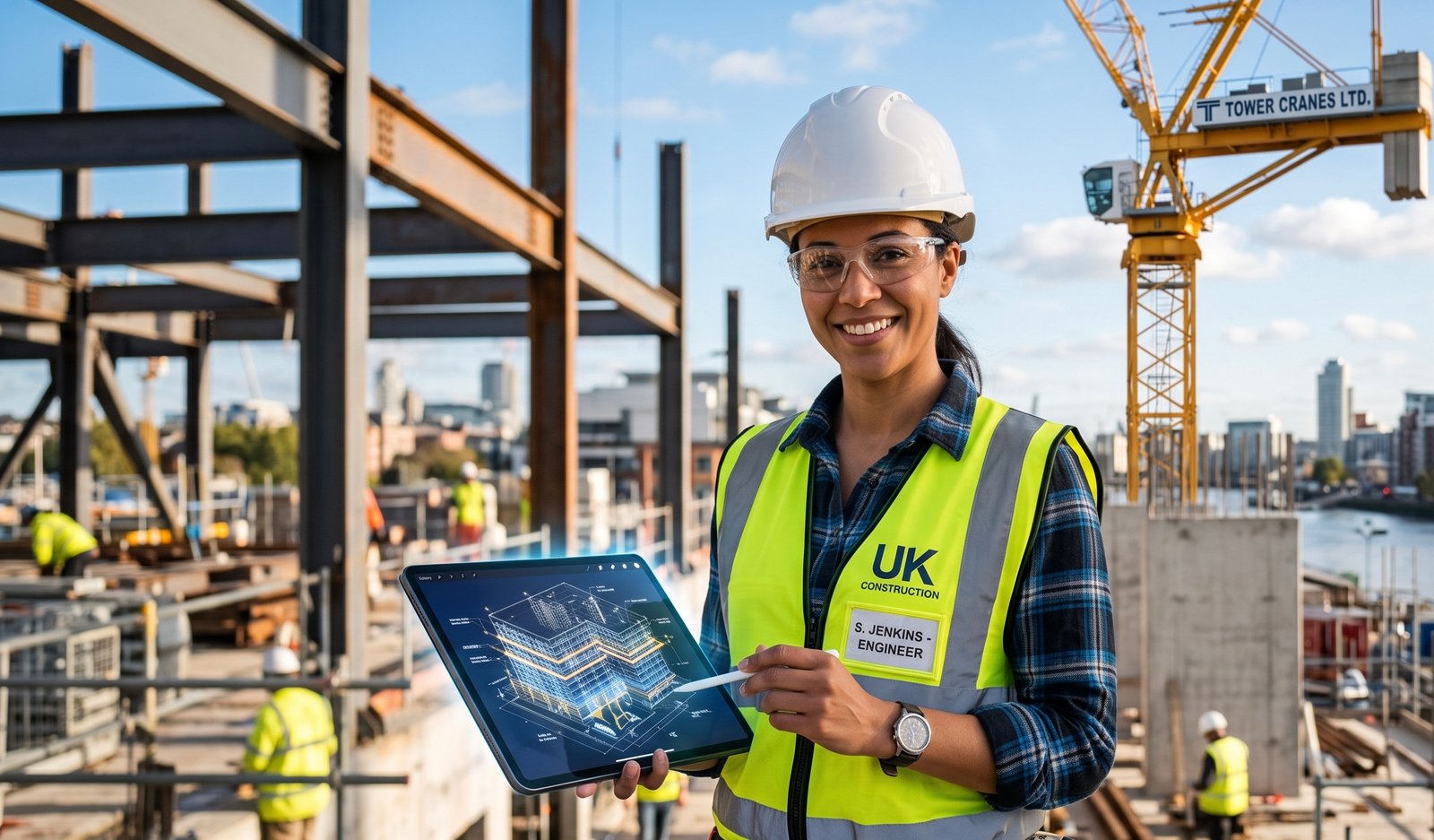 Site engineer reviewing digital plans